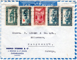 Marokko 1940, 5 Marken Auf Luftpost Brief V. Casablanca N. Norwegen - Africa (Other)