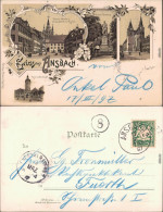 Litho AK  Ansbach Oberer Markt, Kirche, Platen-Denkmal, Herriedertor 1897 - Ansbach