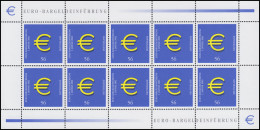 2234 Euroeinführung Münzen Und Banknoten 2002 - 10er-Bogen, Postfrisch ** - 2001-2010