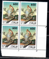 ITALIA REPUBBLICA ITALY REPUBLIC 1991 NATALE CHRISTMAS NOEL WEIHNACHTEN NAVIDAD NATAL QUARTINA ANGOLO DI FOGLIO MNH - 1991-00:  Nuovi