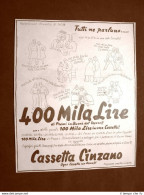 Pubblicità Del 1945 Cassetta Spumante Cinzano 400.000 Lire Di Buoni Del Tesoro - Sonstige & Ohne Zuordnung