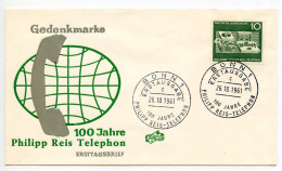 Germany, West 1961 FDC Scott 846 Philipp Reis Telephone Centenary - 1961-1970