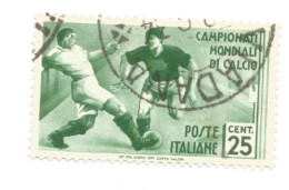 (REGNO D'ITALIA) 1934, CAMPIONATO MONDIALE DI CALCIO 25c - 1 Francobollo Usato, Annullo A Cerchio In Corso Di Validità - Oblitérés