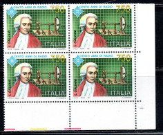 ITALIA REPUBBLICA ITALY REPUBLIC 1991 INVENZIONE DELLA RADIO LUIGI GALVANI QUARTINA ANGOLO DI FOGLIO BLOCK MNH - 1991-00: Mint/hinged