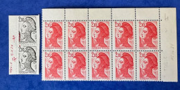 Liberté 2,10 F Rouge -  Bloc 10 TP ( 9/10/84 , TD6-6 ) - Variété Grande Griffe De Couleur Case 7 Et Point Case 17 - Unused Stamps