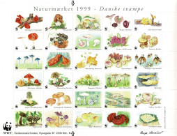 Denmark WWF 1999.  Sheet  With 30 Labels;  Danish Mushrooms; MNH(**), Folded. - Otros & Sin Clasificación