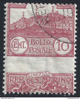 1903 SAN MARINO, N. 36b, Veduta 10 Cent. Carminio, Francobollo Usato, Varietà Non Quotata - Variedades Y Curiosidades