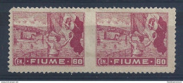 1919 Fiume, N. A43f 60c.+60c. Carminio MH/* COPPIA NON DENTELLATA IN MEZZO - Altri & Non Classificati