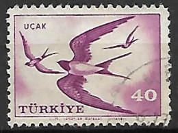 TURQUIE    -    Aéros   - 1959.   Y&T N° 39  Oblitéré.  Hirondelles - Airmail