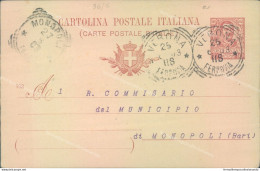 S431 Intero Postale Annullo Tondo Riquadrato Da Verona Per Monopoli - Storia Postale