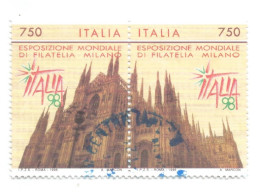 (REPUBBLICA ITALIANA) 1996, ESPOSIZIONE MONDIALE DI FILATELIA, MILANO - Coppia Di Francobolli Usata - 1991-00: Used