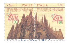 (REPUBBLICA ITALIANA) 1996, ESPOSIZIONE MONDIALE DI FILATELIA, MILANO - Coppia Di Francobolli Usata - 1991-00: Gebraucht