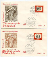 Germany, West 1962 4 FDCs Scott 851 Württemberg Bible Society 150th Anniversary - 1961-1970