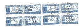 (REPUBBLICA ITALIANA) PACCHI POSTALI, 1000 LIRE - Quartina Usata - Paketmarken