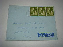 4357 Lettre Par Avion Air Mail Saïgon Viêt-Nam Cong-Hoa Buu-Ching Trio Bande De 3 Pour St Dié Vosges France 17/02/1954 - Vietnam