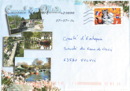 CHATS YT 980 SEUL SUR ENVELOPPE ILLUSTREE CANAL DU MIDI 7/7/2014 POUR VOLVIC - Lettres & Documents