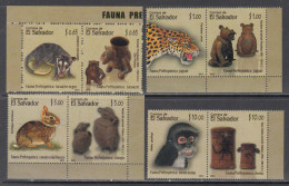 2013 El Salvador Fauna  Animals & Pre-Columbian Ceramic Depictions Monkeys Jaguar  Complete Set Of 4 Pairs MNH - Salvador