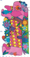 Chien Rose (basset) En Veston à Losanges, Fleurs Vintage - Animaux Habillés