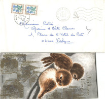 ENVELOPPE NON AFFRANCHIE BOURGOIN JALLIEU 26/12/1973 + CARTE DE VOEUX OISEAUX TAXEE A 60C VICHY - 1960-.... Storia Postale