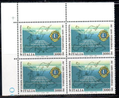 ITALIA REPUBBLICA ITALY REPUBLIC 1992 EUROPA FORUM LIONS CLUB QUARTINA ANGOLO DI FOGLIO BLOCK MNH - 1991-00: Nieuw/plakker