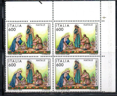 ITALIA REPUBBLICA ITALY REPUBLIC 1992 NATALE CHRISTMAS NOEL WEIHNACHTEN NAVIDAD NATAL QUARTINA ANGOLO DI FOGLIO MNH - 1991-00: Ungebraucht