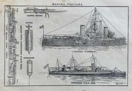 MARINA ITALIANA - INCROCIATORE G. GARIBALDI - TORPEDINIERA D'ALTO MARE   - (18x12) - DA ANTICA PUBBLICAZIONE - Carte Geographique