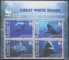 St.Vincent & Die Grenadinen Mi.Nr. Zdr.6282-85 Weltw.Naturschutz, Weißer Hai - St.Vincent Und Die Grenadinen