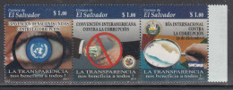 2011 El Salvador Campaign Against Corruption Transparency Complete Strip Of 3 MNH - El Salvador