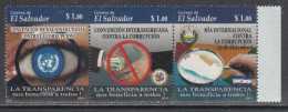 2011 El Salvador Campaign Against Corruption Transparency Complete Strip Of 3 MNH - Salvador