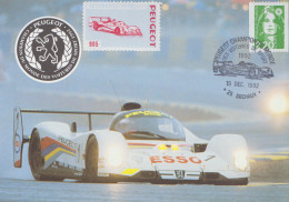 Carte   FRANCE   PEUGEOT    Champion  Du   Monde  Des  Voitures  De  Sport    SOCHAUX   1992 - Automobilismo