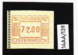 14AA/139  ÖSTERREICH 1983 AUTOMATENMARKEN  A N K  1. AUSGABE  72,00 SCHILLING   ** Postfrisch - Automatenmarken [ATM]