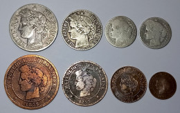 France, Francs/centimes Cérès 1871-1897, Argent (8 Monnaies) - Otros & Sin Clasificación