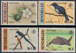 Seychellen Mi.Nr. 422-25 Naturschutz, Gardenie, Vögel, Schildkröte (4 Werte) - Seychelles (1976-...)