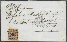 19 Sur Lettre Obli. LP 60 CàD Bruxelles Le 9 Janvier 1868 (Lot 436) - 1865-1866 Profil Gauche