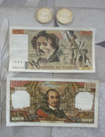 France : 100 Francs : 2 Monnaies En ARGENT Et 2 Billets - Mezclas - Monedas