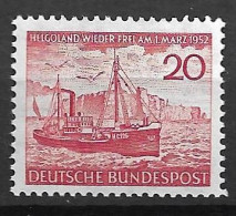 Bund 1952: Mi. 152 ** Rückgabe Der Insel Helgoland (15.-) Motiv Hochsee- Fischdampfer - Ungebraucht