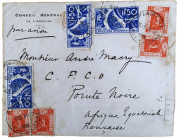1936 - Timbres #327 Et 329 Oblitérés Sur Enveloppe Ardèche  Pointe Noire (AEF) - Cartas & Documentos