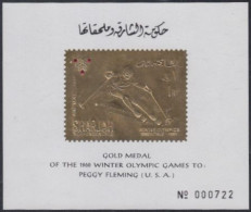 Sharjah Mi.Nr. A464A Sb Olympia 1968 Grenoble, Skiläufer (für Peggy Fleming) - Sharjah