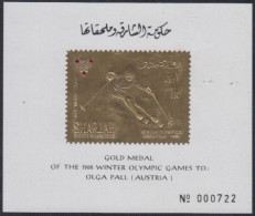 Sharjah Mi.Nr. A464A Sb Olympia 1968 Grenoble, Skiläufer (für Olga Pall) - Sharjah