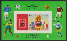 Sharjah Mi.Nr. Block 66 B Fußball-WM 1970, F.Beckenbauer, Flaggen, Pokal, Ungez. - Sharjah