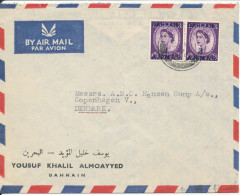 Bahrain Air Mail Cover Sent To Denmark With Overprinted Great Britain Stamps - Bahrein (...-1965)
