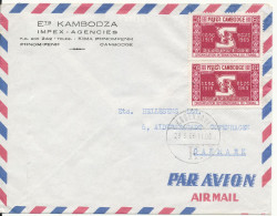 Cambodia Air Mail Cover Sent To Denmark 1969 - Cambodja