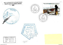 229 - 60 - Enveloppe TAAF Terre Adélie  Cachets Illustrés Mission 59 2009 - Timbre Carnet De Voyage - Estaciones Científicas