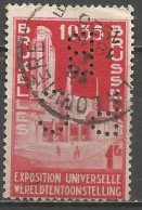 Belgique - Exposition Universelle De Bruxelles 1935 - N°387 Obl. LA LOUVIERE 16/1/35 Et Perforé P C B - 1934-51