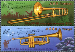 Korea 2020. Brass Wind Instruments (MNH OG) Block Of 2 Stamps - Corée Du Nord