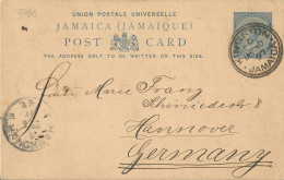 JAMAICA -  ONE PENNY POSTAL STATIONERY PC SENT TO GERMANY FROM KINGSTON - 1897 - Jamaica (...-1961)