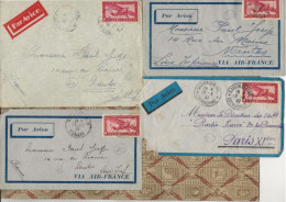 INDOCHINE - LOT DE 4 LETTRES AFFRANCHIES POSTE AERIENNE N° 8 - OBLITERATIONS DIVERSES -ANNEE 1937 - Lettres & Documents