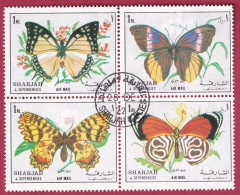 Sharjah 1304 - 1307 Viererblock Gestempelt, Schmetterlinge ( Nr. 2552) - Papillons