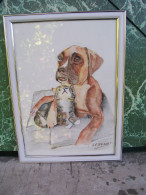 Art & Antiquités > Tableaux > Aquarelle Le Boxer Et Le Petit Chat Aquarelle Originale De Bernard Le Beguec - Watercolours