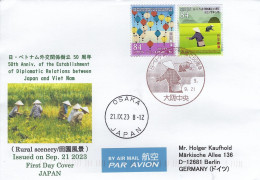 Japan 2023 Osaka Diplomatc Relations VietNam Lanterns Rice Cultivation Postmark FDC Cover - Joint Issues